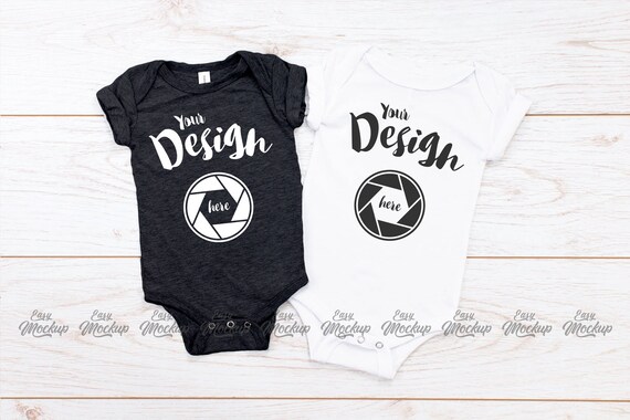 Two Bella Canvas 100b Mockup White And Dark Grey One Piece Etsy