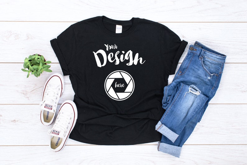 Gildan Mockup 64000 Softstyle Black Knotted T shirt Unisex