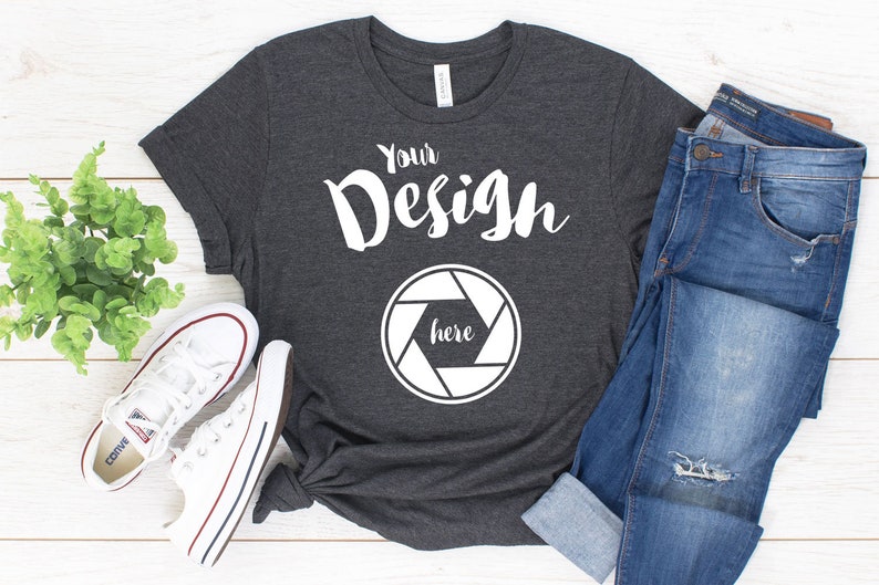 Dark Grey Heather Bella Canvas 3001 T Shirt Mockup Unisex T | Etsy