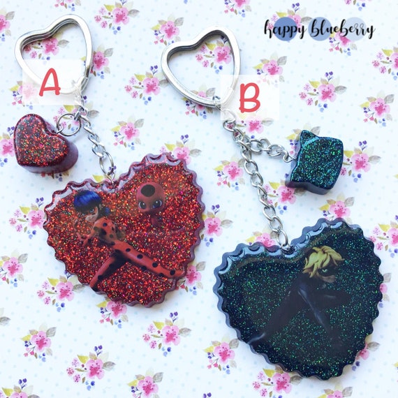 Miraculous Ladybug Kawaii Resin Keychain Ladybug And Chat Noir