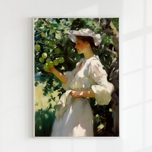In the Orchard | Impressionist Renaissance Art, Vintage Farmhouse Art, Floral Wall Art, Feminine Classical Painting, Antique Oil Painting
