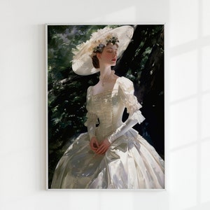 Ivory Glow | Impressionist Renaissance Art, Vintage Fashion Art, Dress Wall Art, Feminine Classical Bride Painting, Antique Oil Painting