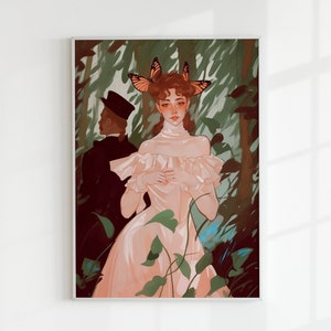 Butterfly Girl | Eclectic & Whimsical Cottagecore Wall Art, Altered Art Portrait, Funny Butterfly Art, Impressionist Art, Quirky Alter Art