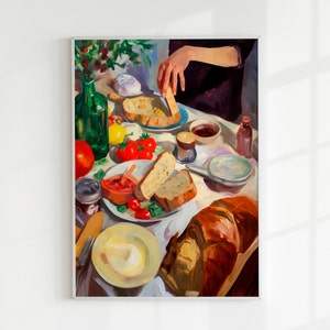 A Hearty Breakfast | Vintage Food Art, Kitchen Art, Breakfast Art, Still Life Painting, Antique Food Painting, Kitchen Painting, Baker Gift