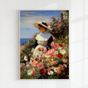 Beach Garden | Coastal Impressionist Art, Vintage Farmhouse Artwork, Classical Wall Art, Antique Oil Painting, Old Nature Artwork, Impasto