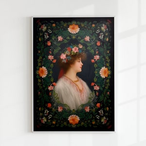 The Muse | Neoclassical Renaissance Art, Vintage Female Portrait, Floral Wall Art, Feminine Classical Painting, Antique Oil Painting