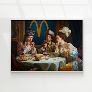 Dinner Time | Altered Art Painting, Vintage Parody Art, Eclectic Wall Art, Whimsical Wall Art, Maximalist Wall Art, Renaissance Alter Art