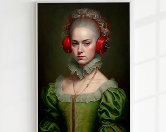 Just Jammin’ | Altered Art Portrait, Altered Portrait, Eclectic Wall Art, Whimsical Wall Art, Maximalist Wall Art, Renaissance Alter Art