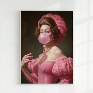 Bubblegum Girl | Altered Art Print, Eclectic Wall Art, Whimsical Wall Art, Maximalist Wall Art, Feminine Wall Art, Baroque, Renaissance Art