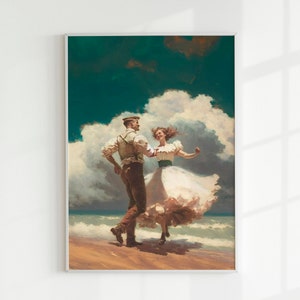 ビーチの日 | ロマンチックなカップルのアート、アンティークのカップルの絵画、ヴィンテージのカップルのポートレート、カップルのイラスト、ヴィンテージのビーチの絵画、クラシック