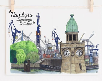 Póster Premium Landungsbrücken Hamburgo A3