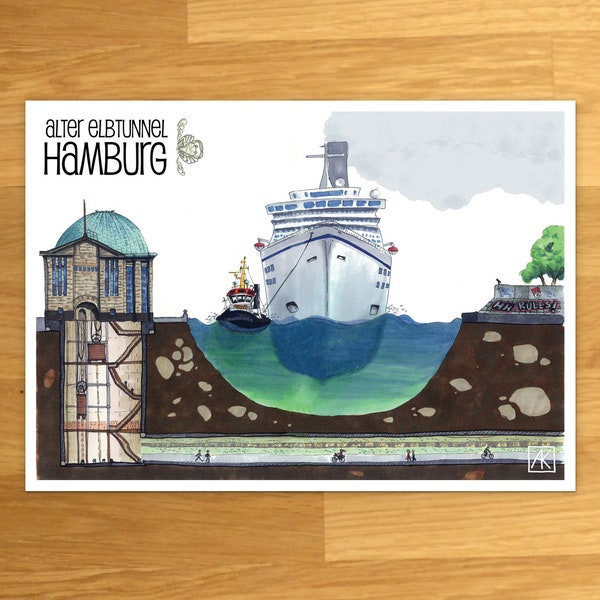 Postkarte Alter Elbtunnel Hamburg