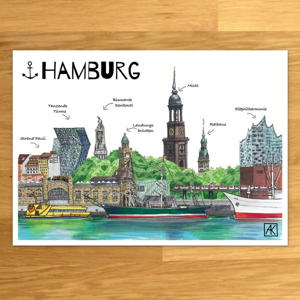 Postkarte Panorama Hamburg