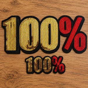 100 percent Sequin Embroidered Patch – Gold & Red Statement Patch