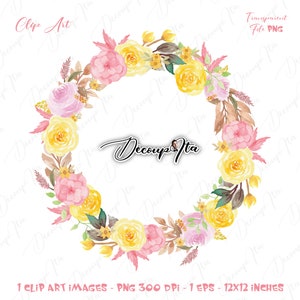 beautiful floral garden watercolor wreath, fleurs, FLOWER clip art, png, vector file, decoupage