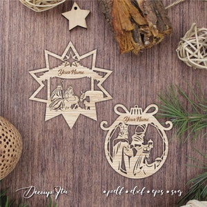 Christmas Ball ornament svg Bundle, Nativity Laser cut file, christmas decorations svg, vector, Pdf, Svg, Dxf, Eps, Glowforge Download file