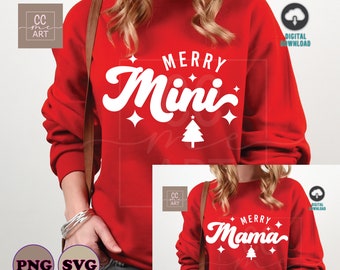 Mama and Mini Svg Bundle, Mommy and Me svg, Retro Christmas Svg Png, digital download, Merry Mama Svg, Merry Mini Svg, Matching Svg, instant