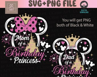 Birthday Princess Svg Bundle, Mom of the Birthday Princess, Dad of the Birthday Princess, Birthday Party Shirts, Matching Birthday T-Shirts