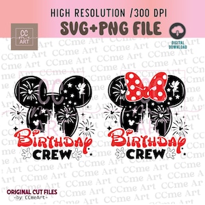 Birthday Crew Png, Svg, Birthday Boy, Birthday Girl Svg, Png, Family Trip 2025 Svg, Mickey Mouse and Minnie Mouse head, Castle fireworks