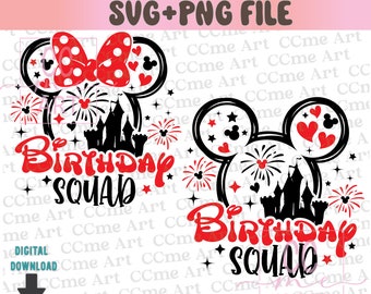 Birthday Squad Png, Svg, Birthday Boy, Birthday Girl Svg, Png, Family Trip 2025 Svg, Mickey Mouse and Minnie Mouse head, Castle fireworks