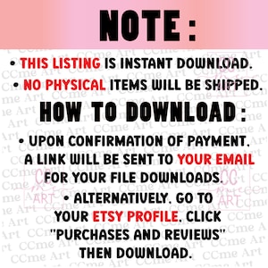 Pu&ograve; includere: Una grafica di testo rosa e bianca con le parole "NOTA:" e "QUESTO ELENCO &Egrave; UN DOWNLOAD IMMEDIATO." Il testo dice anche "NESSUN ARTICOLO FISICO SAR&Agrave; SPEDITO." e "COME SCARICARE:" Il testo continua con le istruzioni su come scaricare il prodotto digitale.