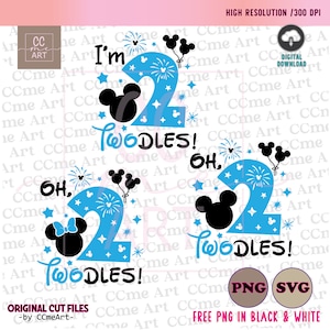 Oh Twodles Svg, I&#39;m Twodles svg, I&#39;m Twodles Boyl svg, Birthday Boy Svg, Png, Mickey Mouse and Minnie Mouse head, Oh Twodles, Ohtwodles