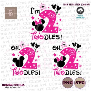 Oh Twodles Svg, I&#39;m Twodles svg, I&#39;m Twodles Girl svg, Birthday Girl Svg, Png, Mickey Mouse and Minnie Mouse head, Oh Twodles, Ohtwodles