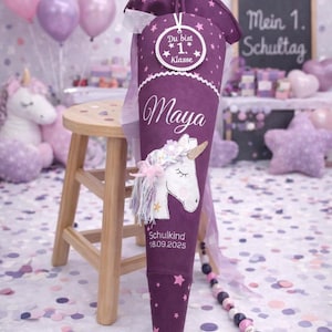 Cono scolastico unicorno abbinato al tutorial Step by Step Unicorn Nuala, tessuto con stelle, capelli 3D