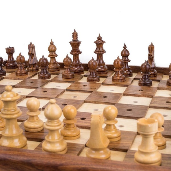 Blind wooden Chess set 13"
