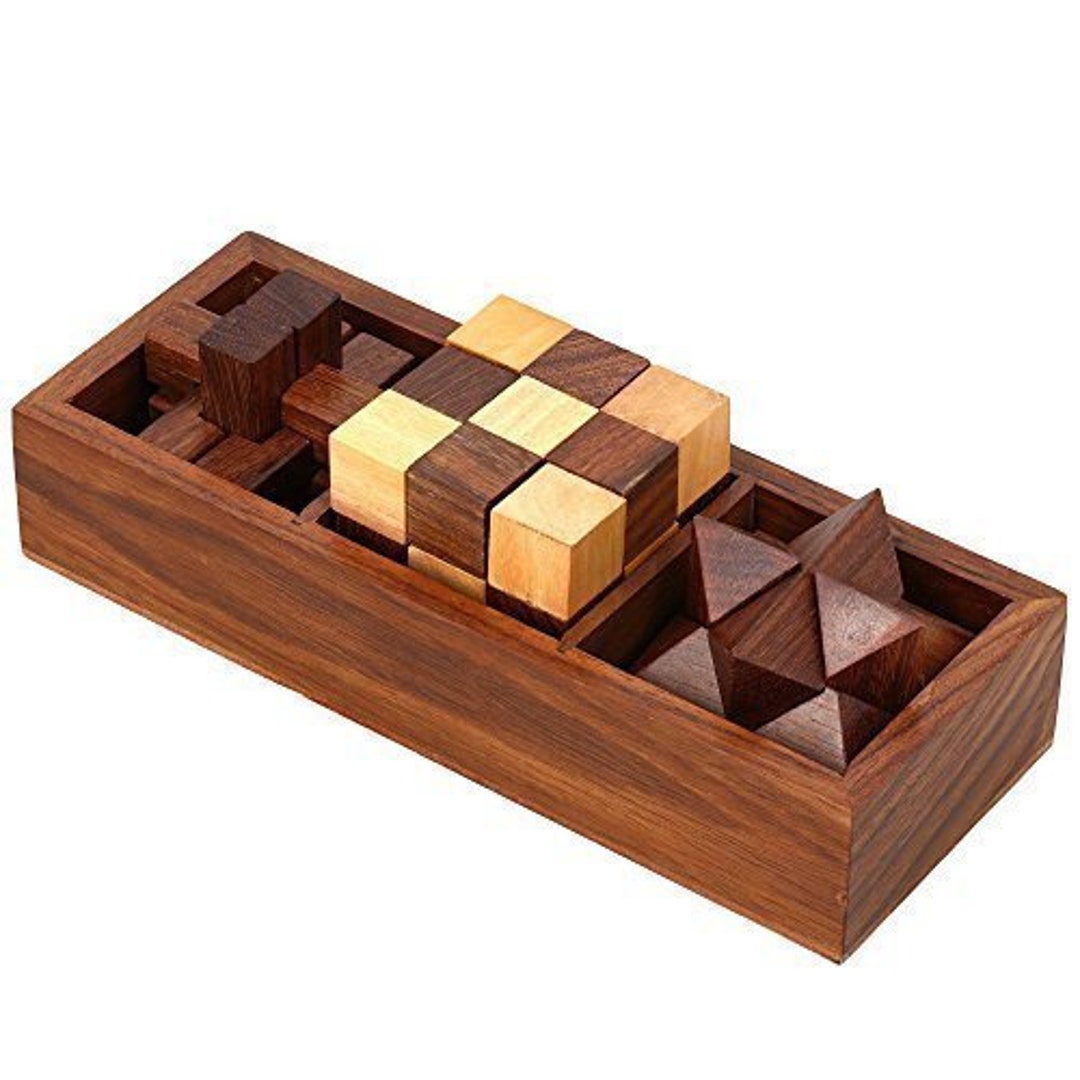The Mind Challenge 3-in-1 Wooden 3D Puzzles Games Set for Teens and ...