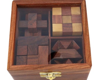 Zestaw gier Mind Challenge 4 w 1 z drewnianymi puzzlami 3D dla nastolatków i dorosłych