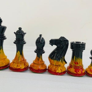 4&quot; Painted Wooden Staunton Chess Pieces Only set - Weighted Boxwood