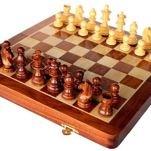 16" Folding Wooden Chess Set With 3" Sheesham Wood Chess Pieces