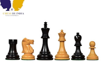 Reprodukcja figur szachowych Fischer-Spassky Staunton z 1972 r. z bukszpanu i hebanu (barwionych na czarno) – 3,75" król