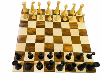 Minimalistyczne szachy Hermann Ohme 3,6" hebanizowane z drewnem sheesham Szachownica bez obramowania 50 mm kwadrat