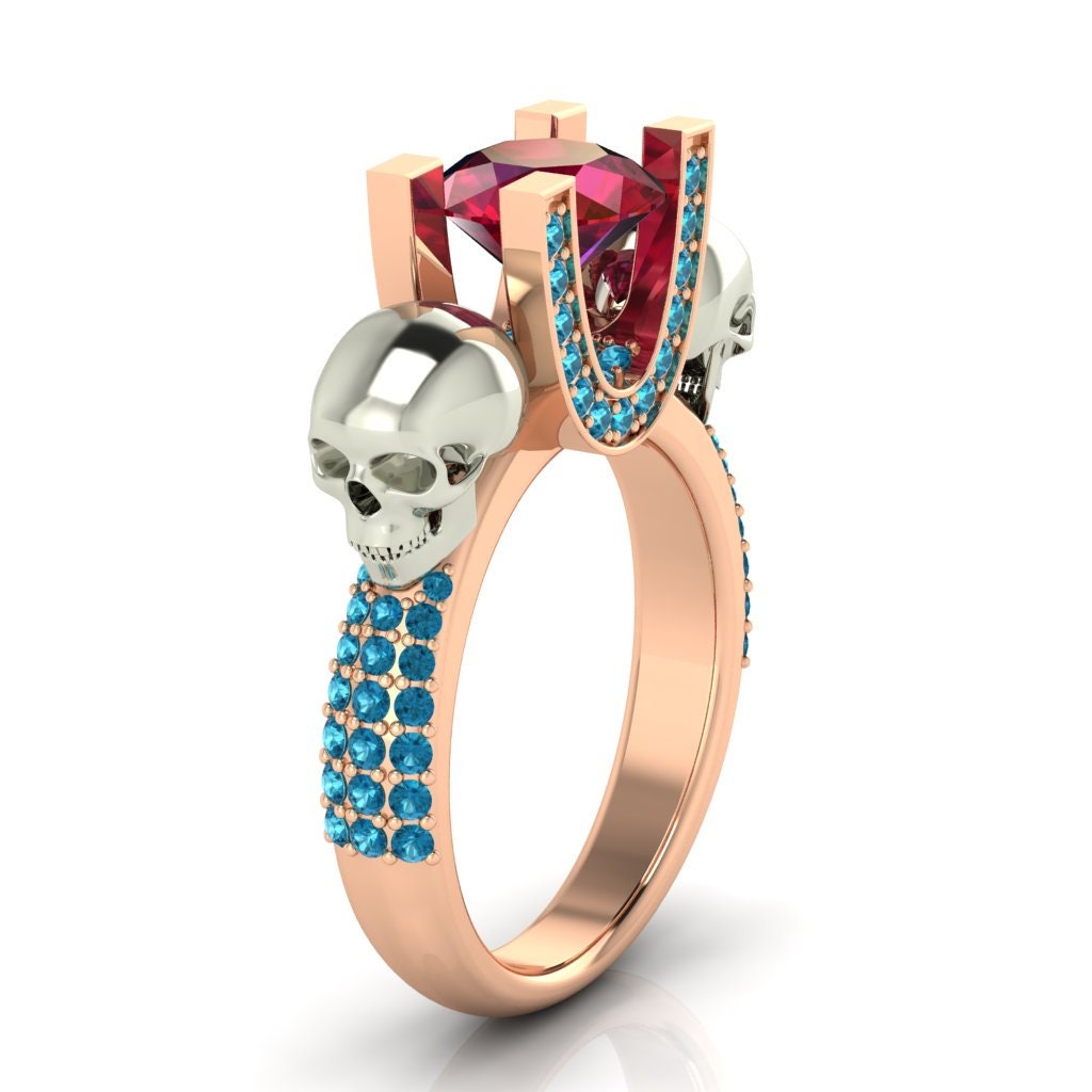 Gothic Engagement Ring 2.35Ct Round Cut Pink Sapphire Two Etsy