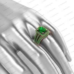 Engagement Ring & Wedding Band Set 3.20Ct Green Emerald Cut Bridal Ring with Band Set 925 Sterling Silver Black or Rose Gold Plated Ring Set image 6