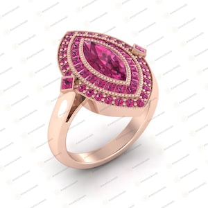 Double Halo Engagement Ring 2.60Ct Marquise Cut Pink Sapphire Wedding Ring in 925 Sterling Silver with Rose or White or Black Gold Finish