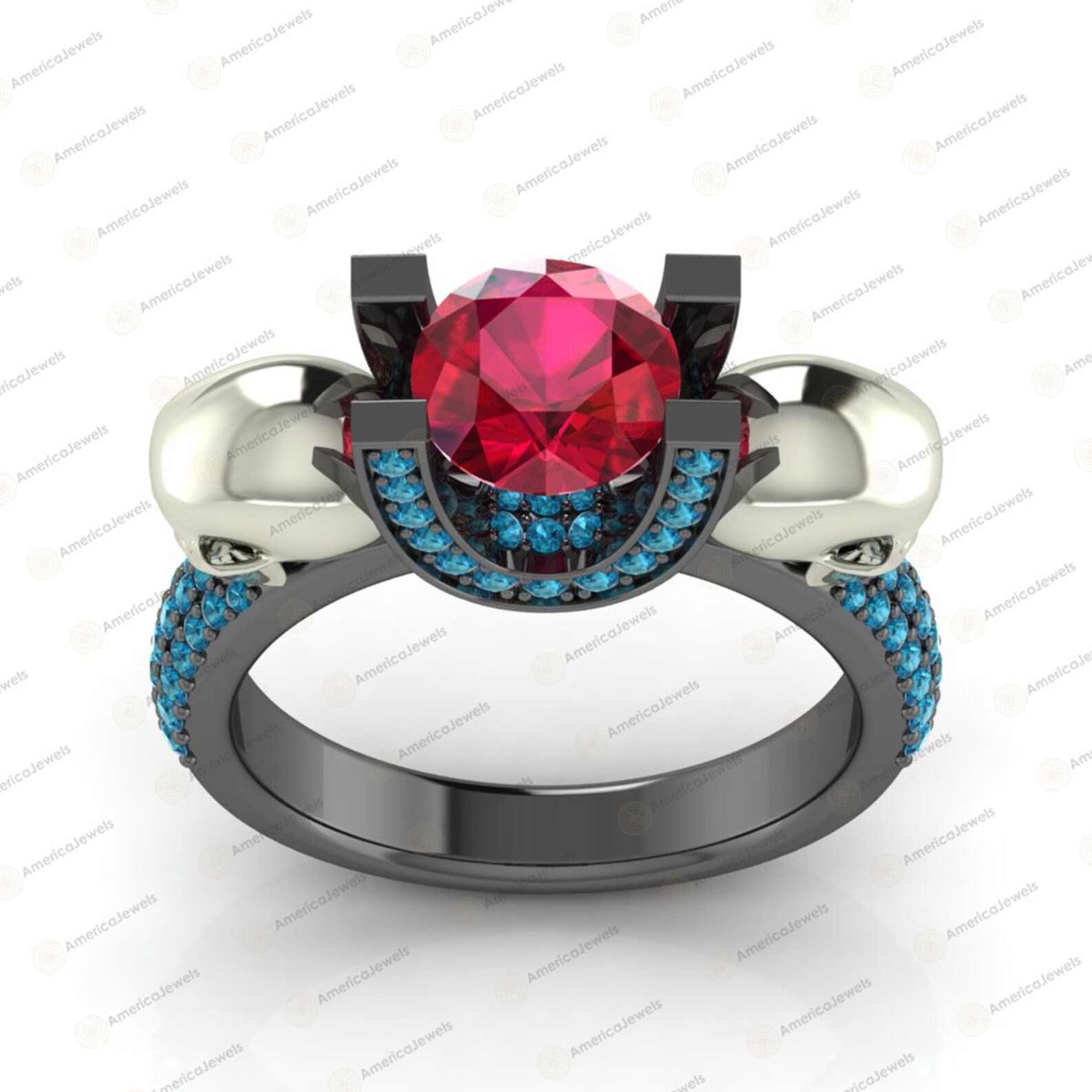 Gothic Engagement Ring 2.35Ct Round Cut Pink Sapphire Two Etsy