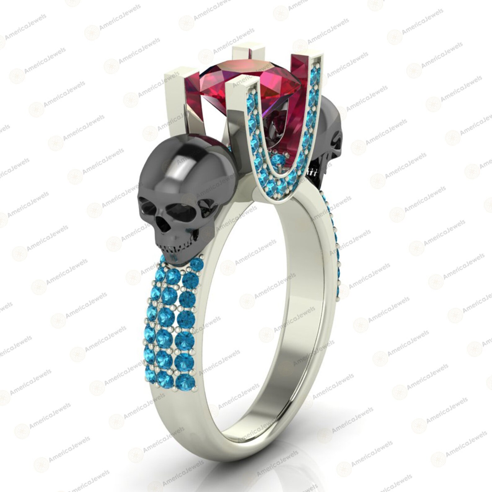 Gothic Engagement Ring 2.35Ct Round Cut Pink Sapphire Two Etsy