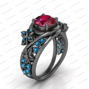 Floral Wedding Ring 2.20Ct Round Cut Pink Sapphire Flower Engagement Ring Solid 925 Sterling Silver with Black or Rose or White Gold Plating