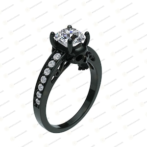 Gothic Skull Engagement Ring: 2.40Ct Round Cut White Diamond, Solid 925 Sterling Silver