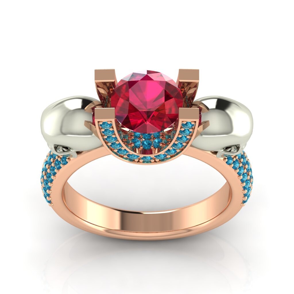 Gothic Engagement Ring 2.35Ct Round Cut Pink Sapphire Two Etsy