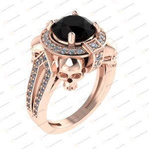 Skull Wedding Ring: 2.85Ct Round Cut Black Diamond Gothic Solid 925 Sterling Silver