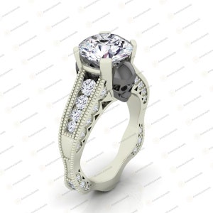 Gothic Skull Promise Ring: 2.60Ct Simulated Diamond, Solid 925 Sterling Silver Engagement Ring