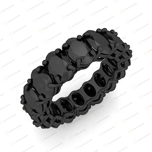 Oval Cut Black Diamond Eternity Ring: Solid 925 Sterling Silver Anniversary Band