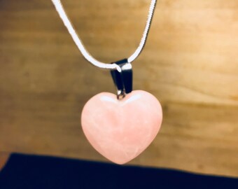 rose quartz heart on sterling silver necklace