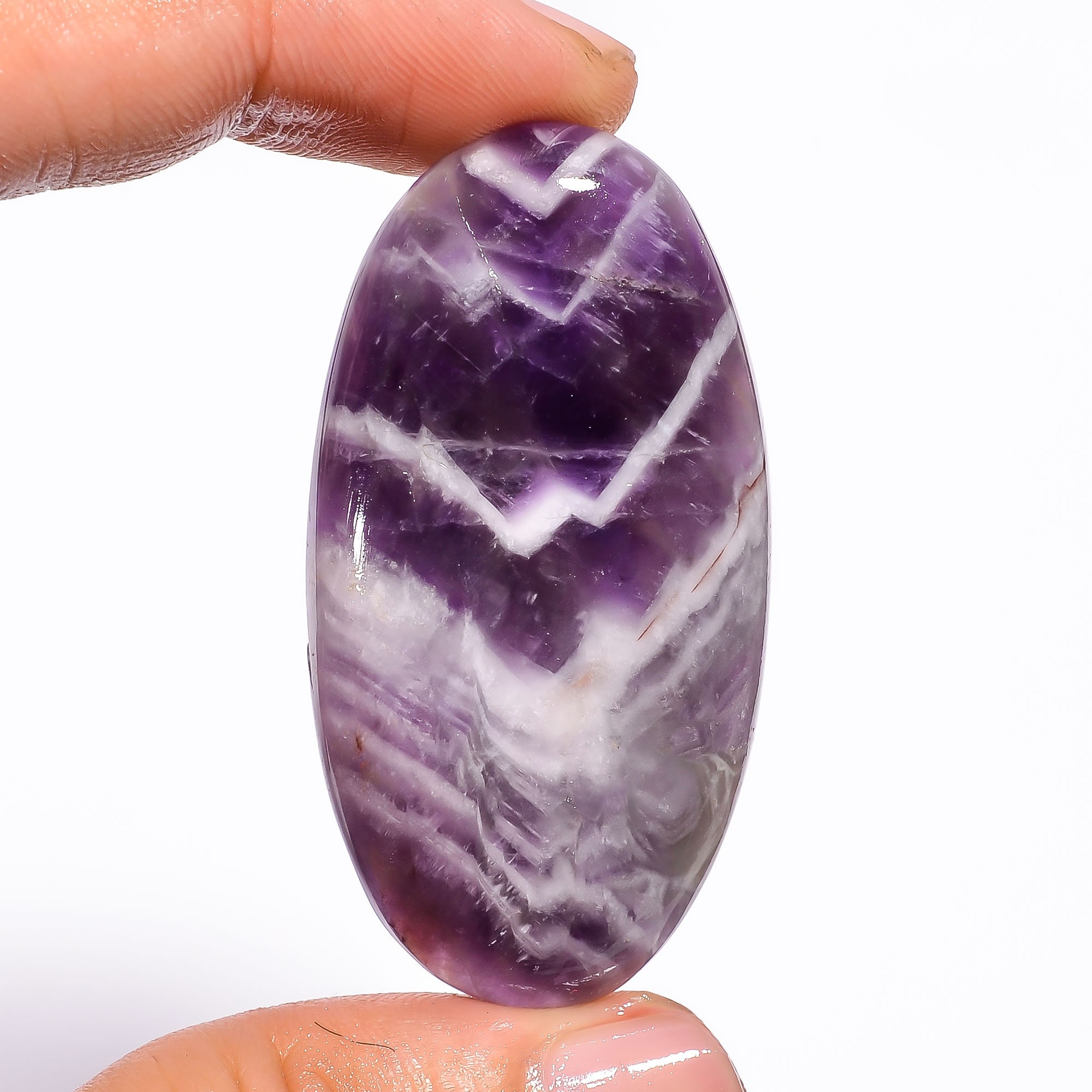 50X19X9 mm Z-223 Awesome Top Grade Quality 100% Natural Chevron Amethyst Oval Shape Cabochon Loose Gemstone For Making Jewelry 67 Ct