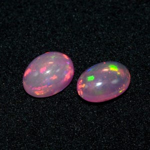 Opal, Natural Ethiopian Opal Oval Cabochon, 2 Pcs Pink Opal Gemstone, Multi Fire Opal, Opal Loose Gemstone For Making Jewelry 7x5x3.5 G-717