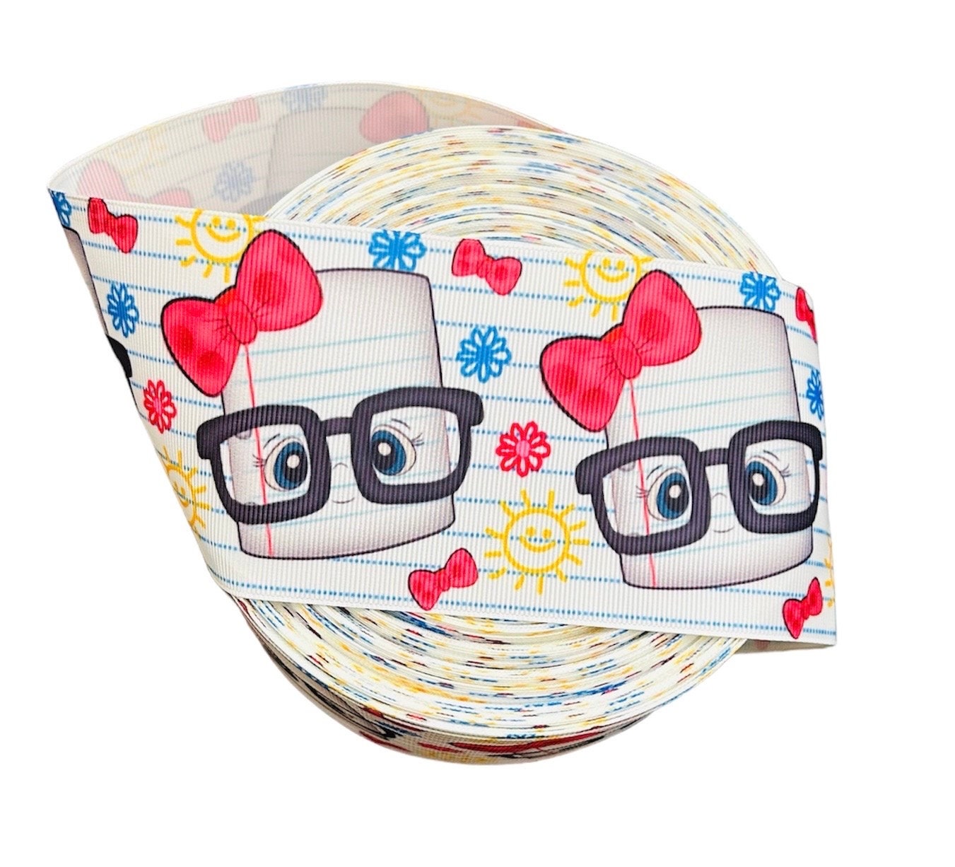 Notebook Ribbons Outside 3” Happy School Notebook Printed Ribbon, Back to School Ribbon ...